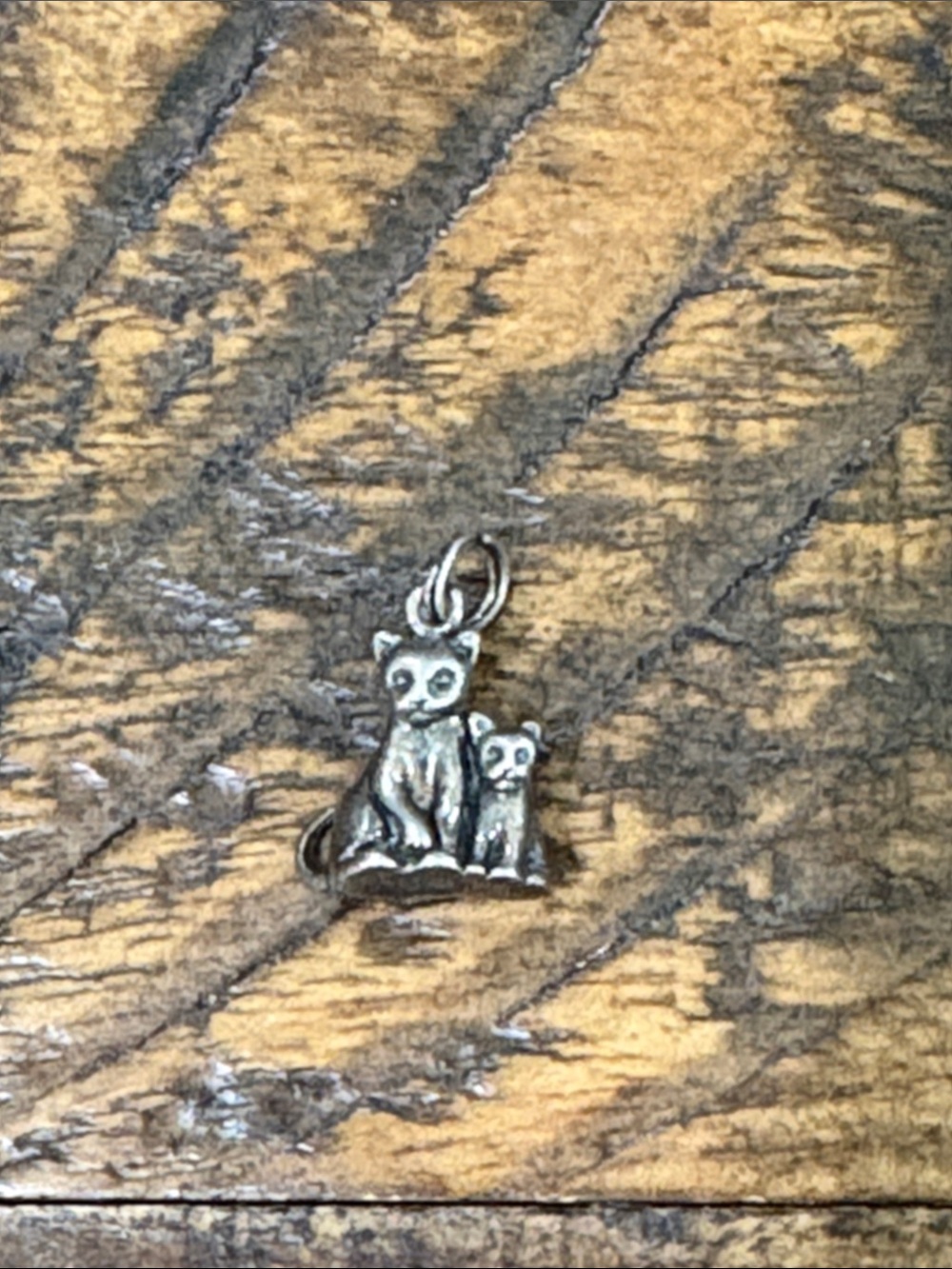 Sterling Cat and Kitten Pendant Charm - Small Pets Jewelry